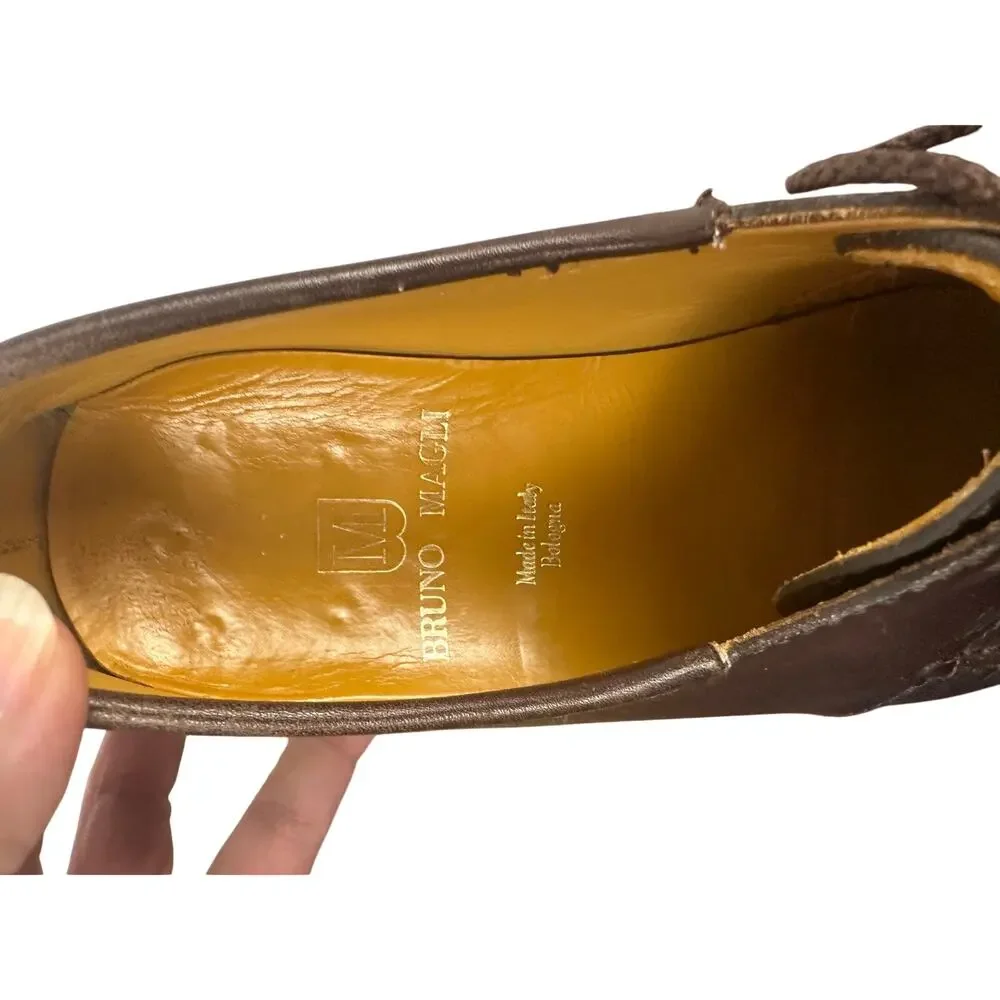 Bruno Magli Men's leather oxford Made in Italy Bologna Cognac Brown size 7